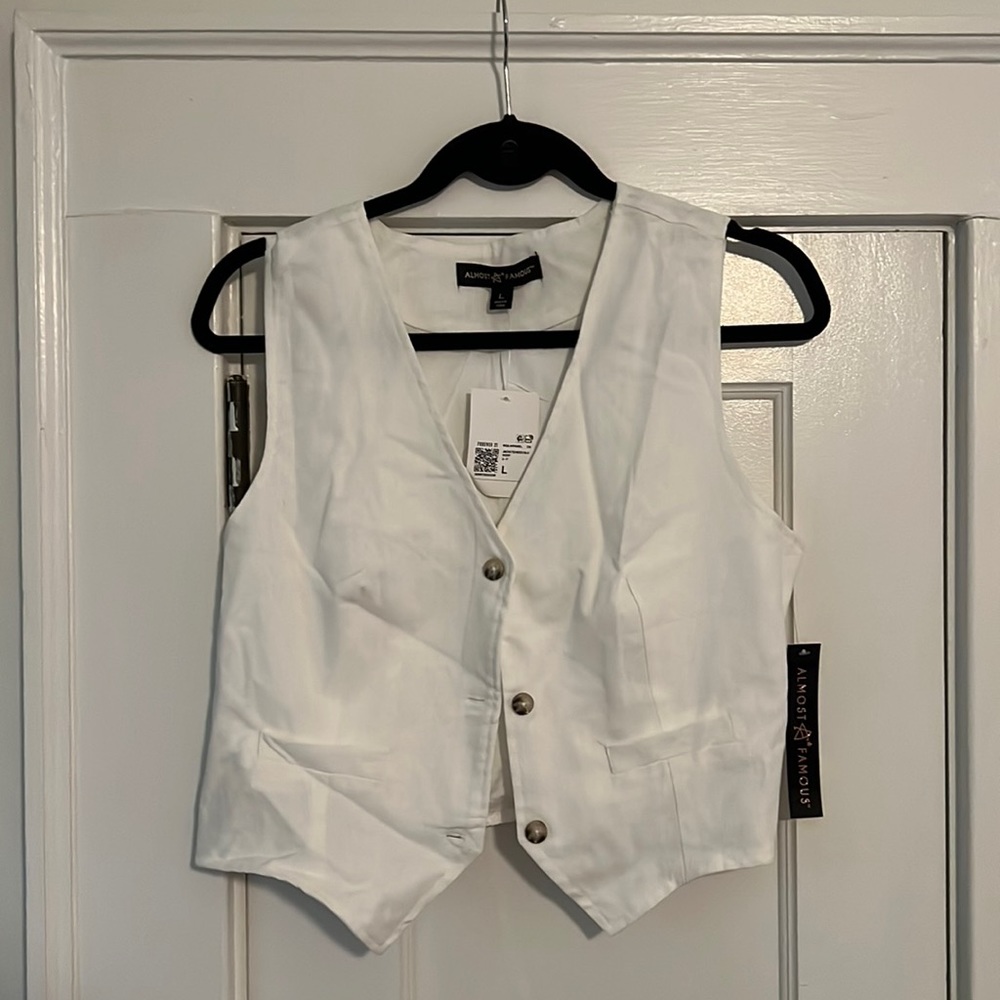 White Linen Blend Vest
